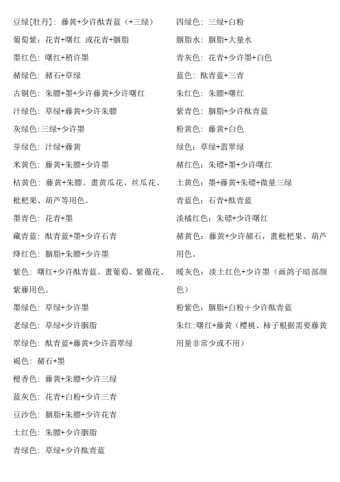 中国画颜料调配色表