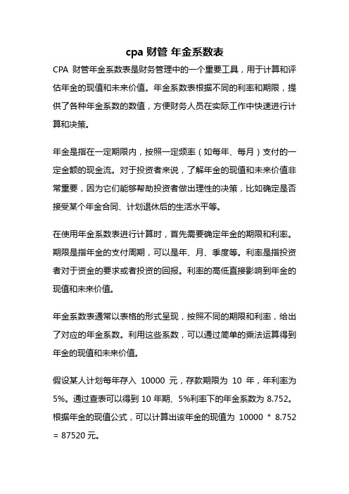 cpa财管 年金系数表