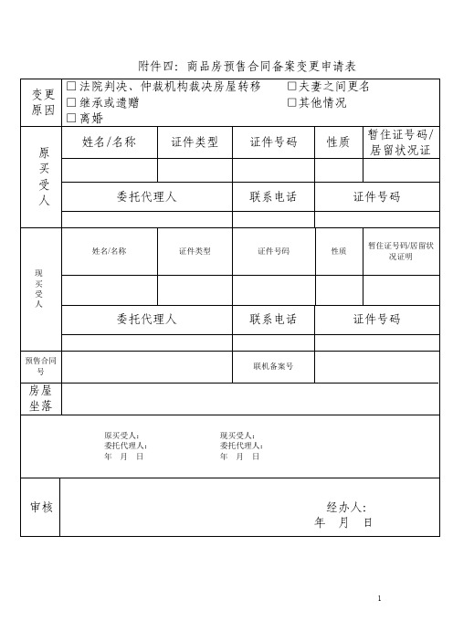 商品房预售合同备案变更申请表