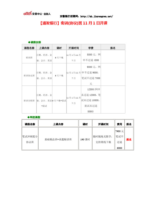 【浦发银行笔试辅导培训】密训(协议)班11月1日开课
