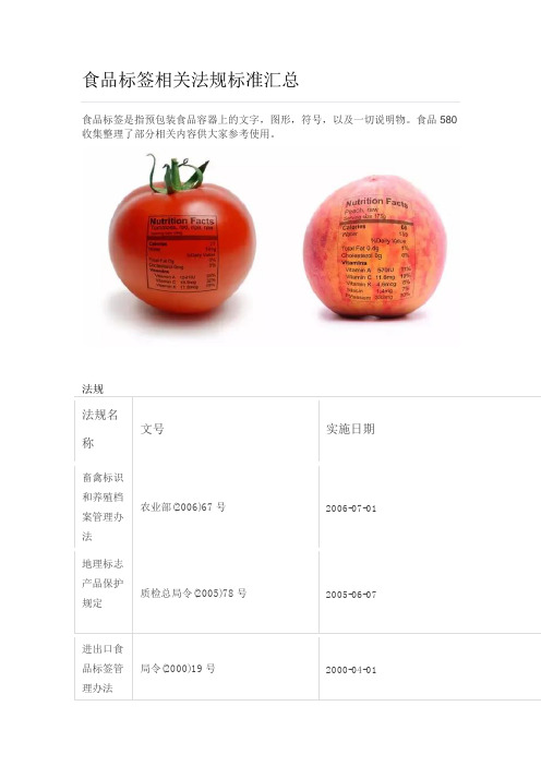 食品标签相关法规标准汇总