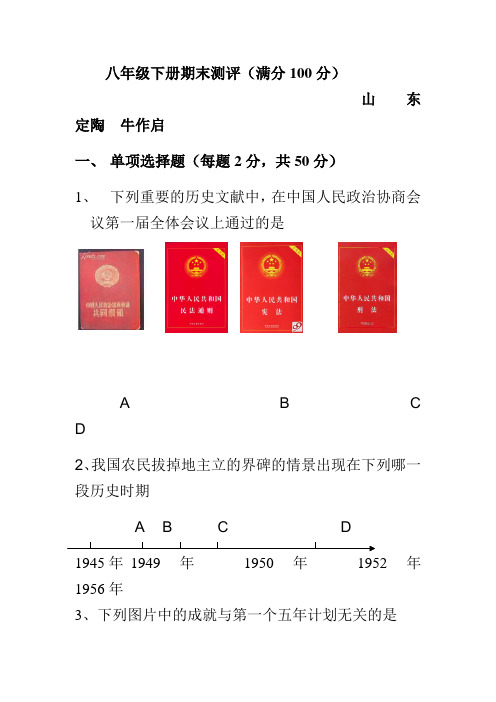 八年级历史下册期末测试试卷[北师大]