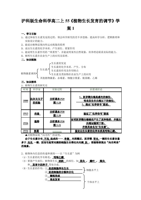 沪科版生命科学高二上55《植物生长发育的调节》学案1