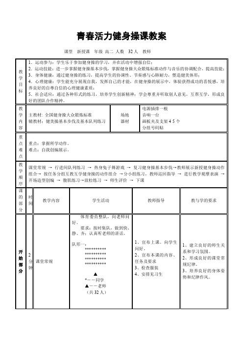 高中体育_青春活力健身操教学设计学情分析教材分析课后反思