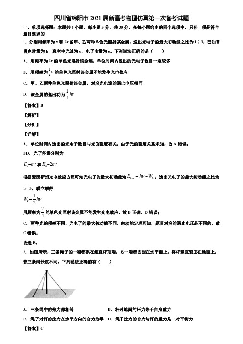四川省绵阳市2021届新高考物理仿真第一次备考试题含解析