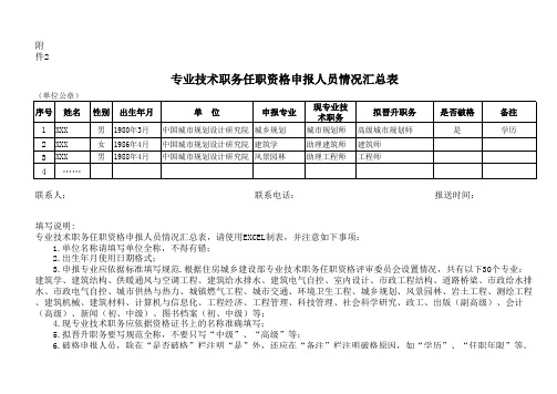 专业技术职务任职资格申报人员情况汇总表样式