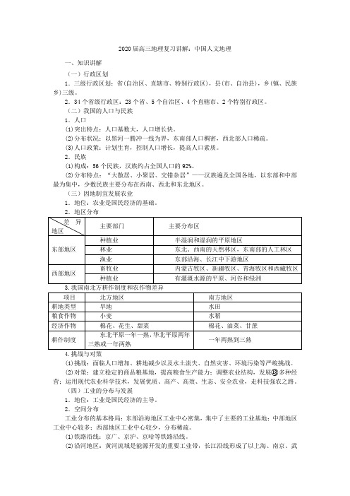 2020届高三地理复习讲解：中国人文地理