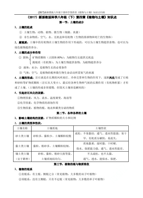 (2017)新浙教版八年级下册科学第四章《植物与土壤》知识点归纳