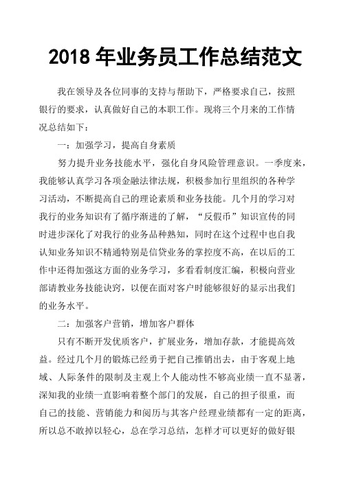 2018年业务员工作总结范文