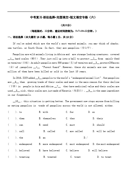 2020年广东中考复习-语法选择+完型填空+短文填空专练(六)