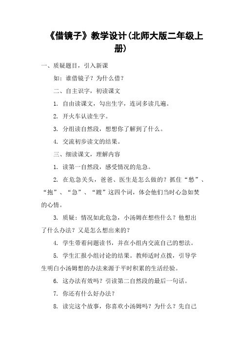 《借镜子》教学设计(北师大版二年级上册)
