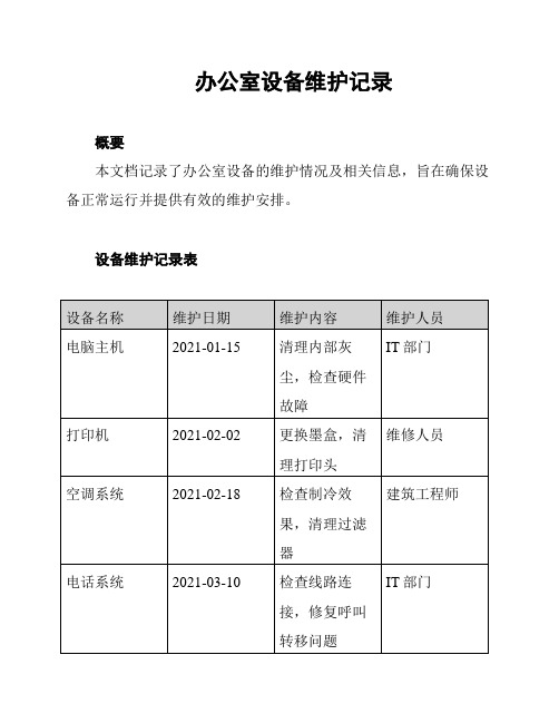 办公室设备维护记录