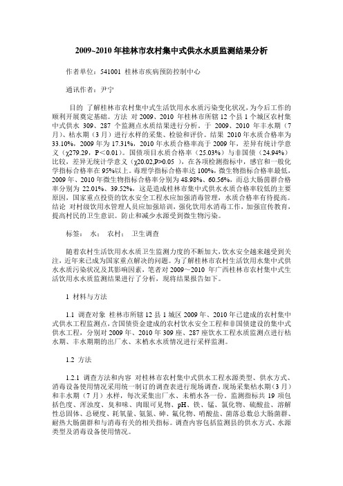 2009~2010年桂林市农村集中式供水水质监测结果分析