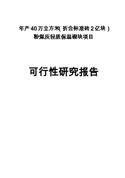 有限责任公司年产40万立方米粉煤灰轻质保温砌块(折合标准砖2亿块)项目可行性研究报告