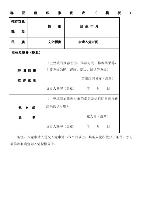 群团组织推优表(模板)