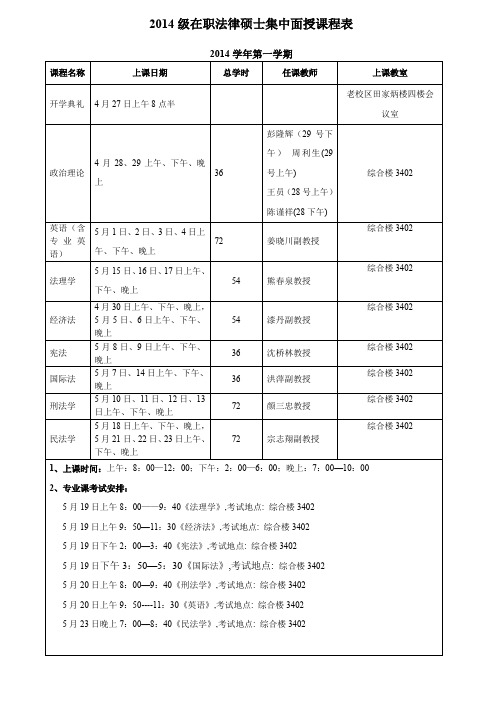 在职法律硕集中面授课程表