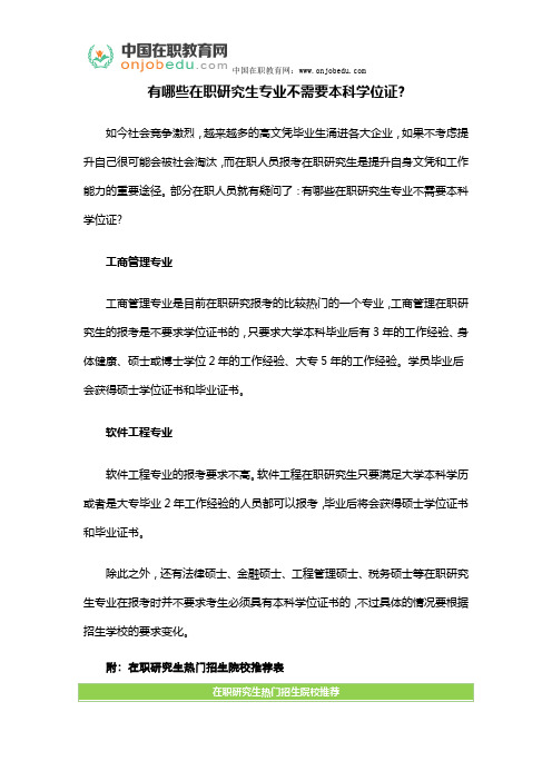 有哪些在职研究生专业不需要本科学位证