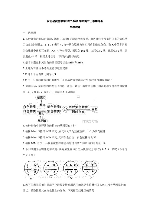 河北省武邑中学2017-2018学年高三上学期周考(11.27)生物试题 Word版含答案
