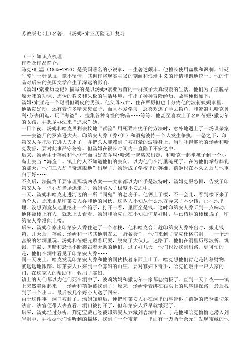 苏教版汤姆索亚历险记知识点