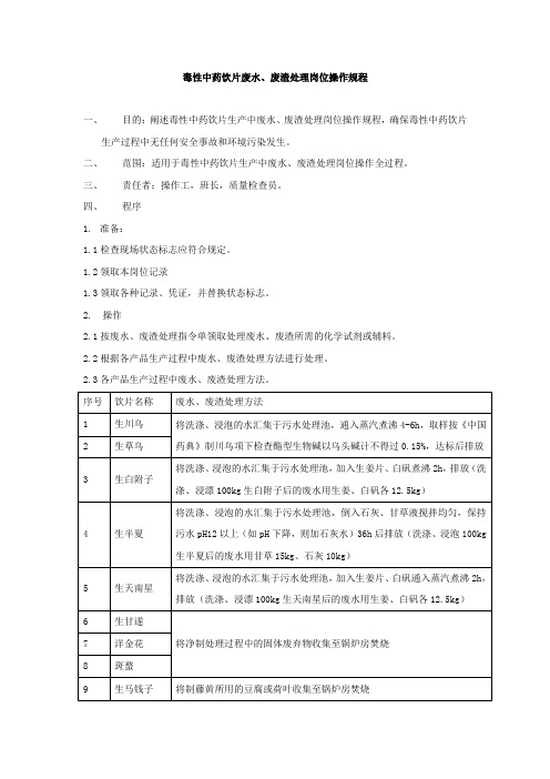 毒性中药饮片废水、废渣处理操作规程
