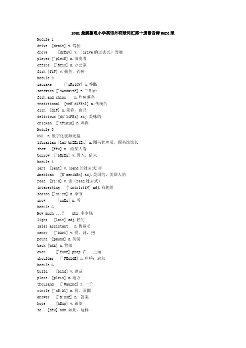 2021最新小学英语外研版词汇第十册带音标Word版单词表