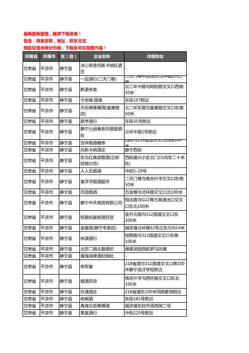 新版甘肃省平凉市静宁县酒水批发企业公司商家户名录单联系方式地址大全44家