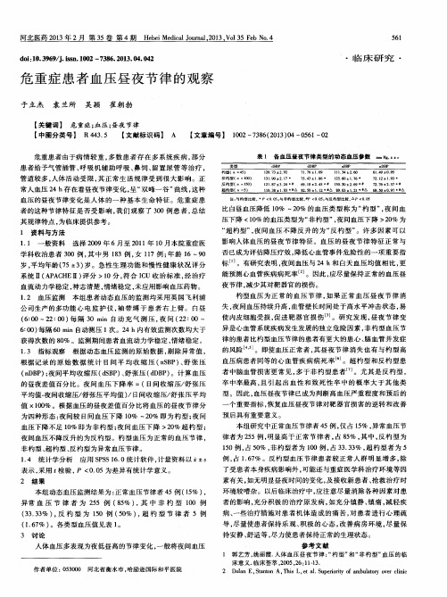 危重症患者血压昼夜节律的观察