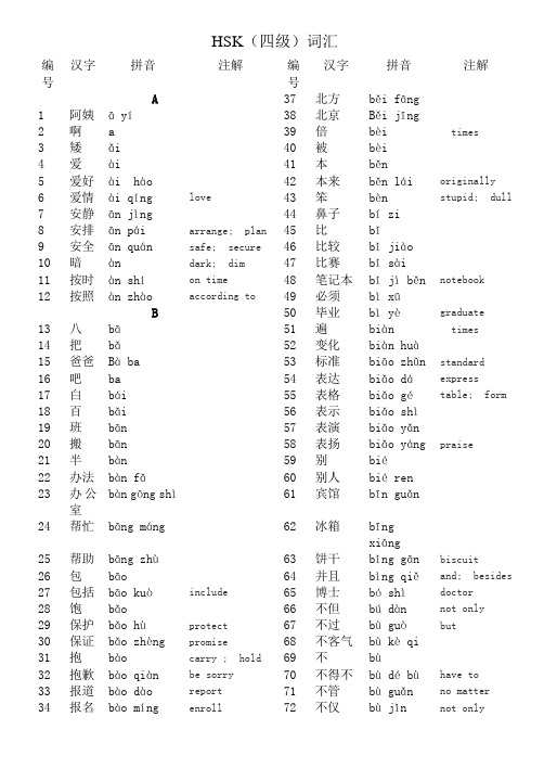 HSK4级词汇带翻译Word版