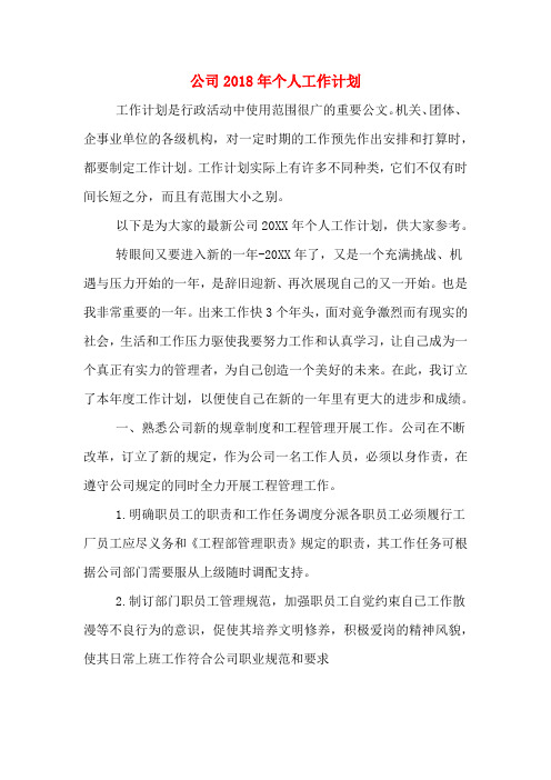 公司2018年个人工作计划