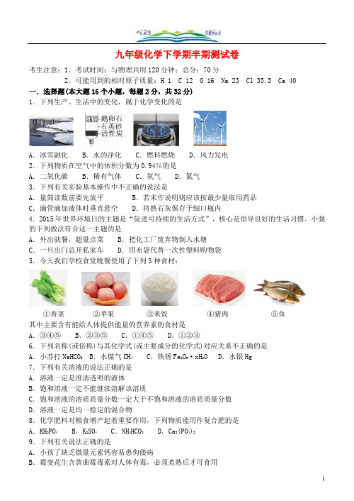 人教版九年级化学下学期半期测试卷(无答案).doc