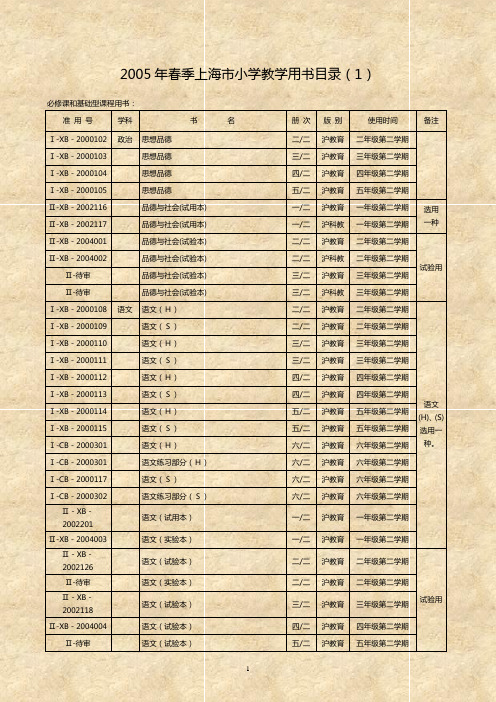 2005年春季上海市小学教学用书目录(1)