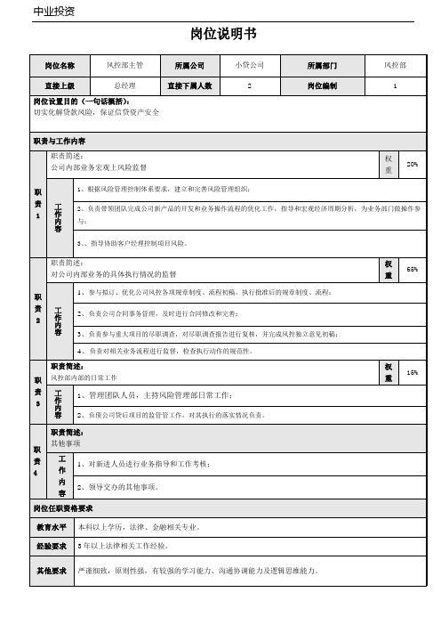 岗位说明书——风控