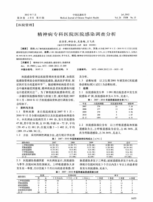 精神病专科医院医院感染调查分析