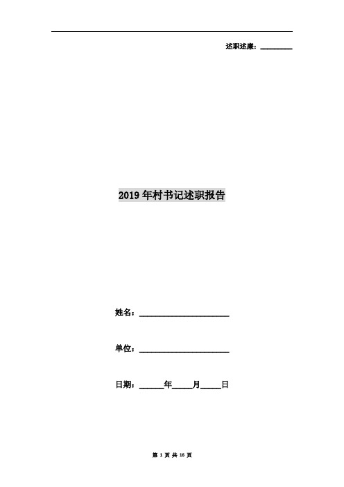 2019年村书记述职报告