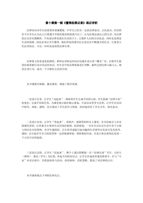 《懂得犯罪后果》课后评析