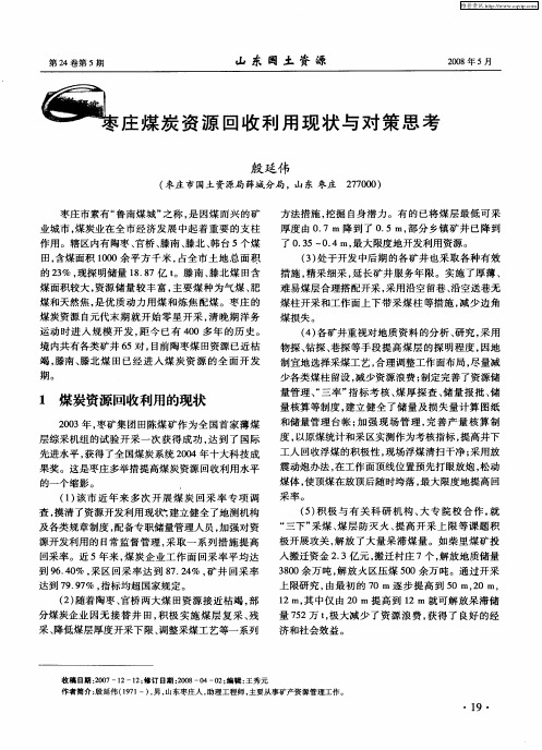枣庄煤炭资源回收利用现状与对策思考