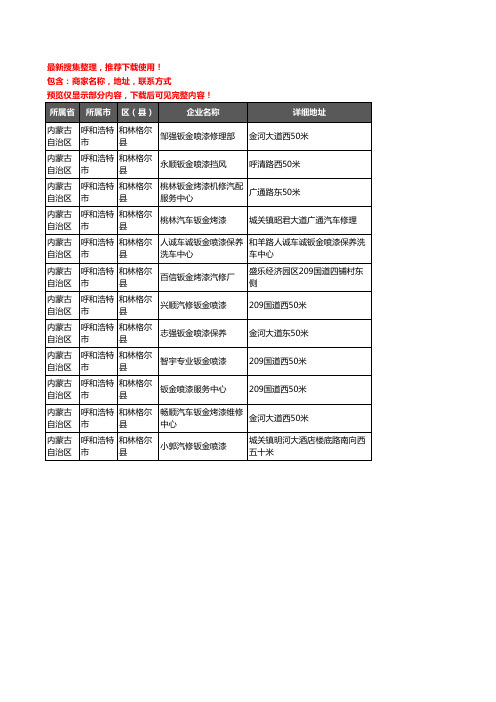 新版内蒙古自治区呼和浩特市和林格尔县钣金喷漆企业公司商家户名录单联系方式地址大全12家