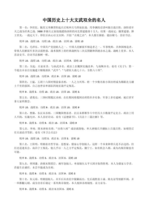 中国历史上十大文武双全的名人