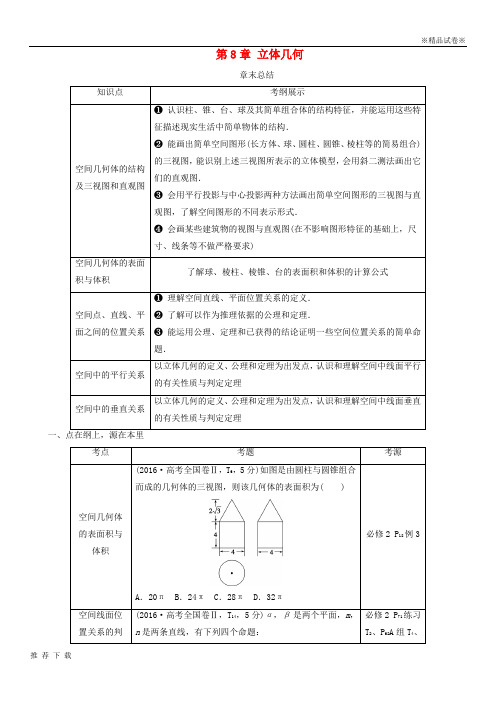 [精品]2019高考数学一轮复习第8章立体几何章末总结分层演练文