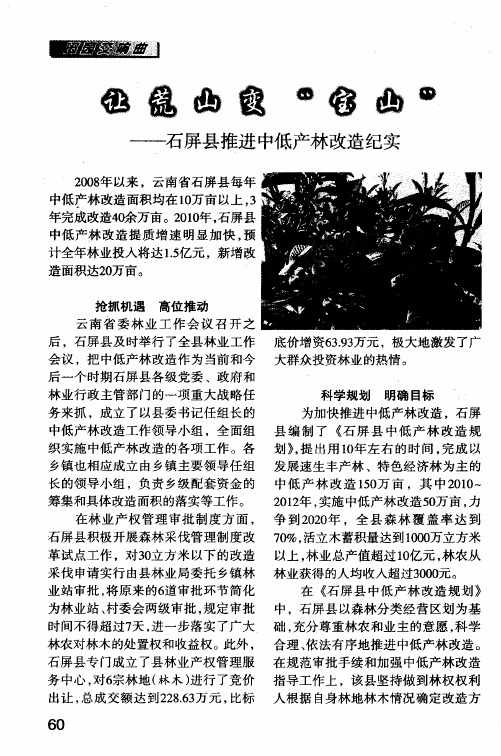让荒山变“宝山”——石屏县推进中低产林改造纪实