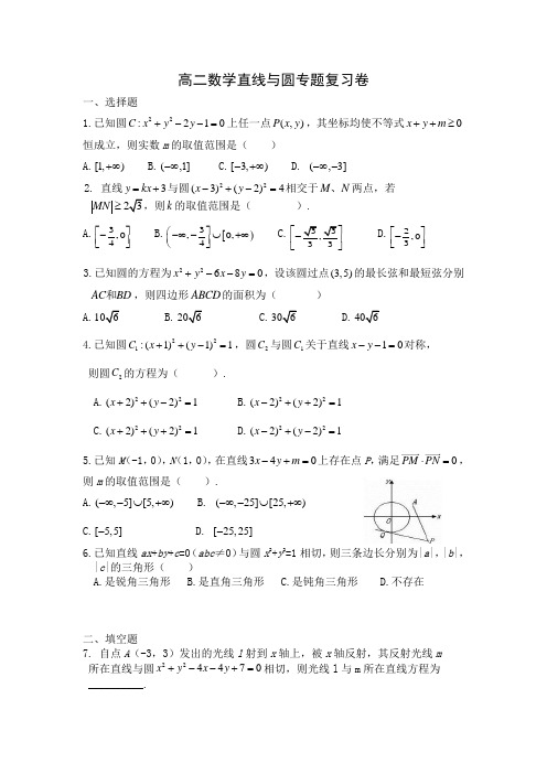 高二数学直线与圆专题复习