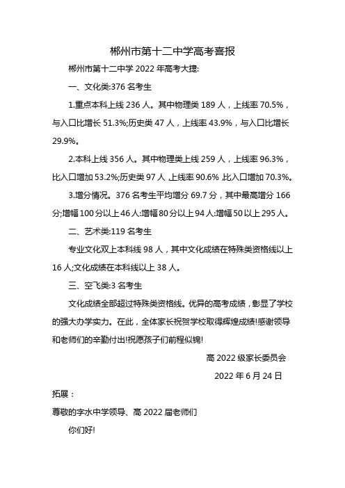 郴州市第十二中学高考喜报