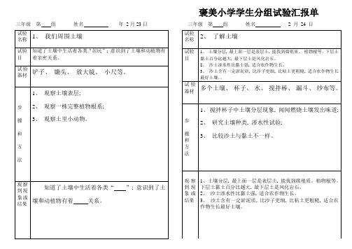 2021年小学生分组实验报告单