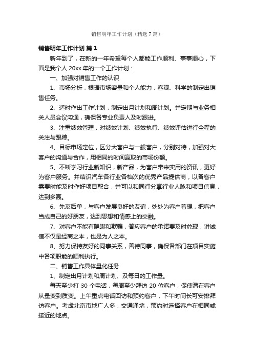 销售明年工作计划（精选7篇）