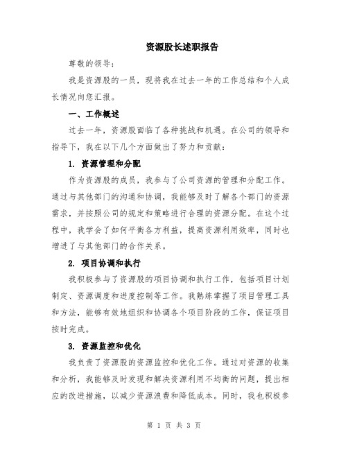 资源股长述职报告