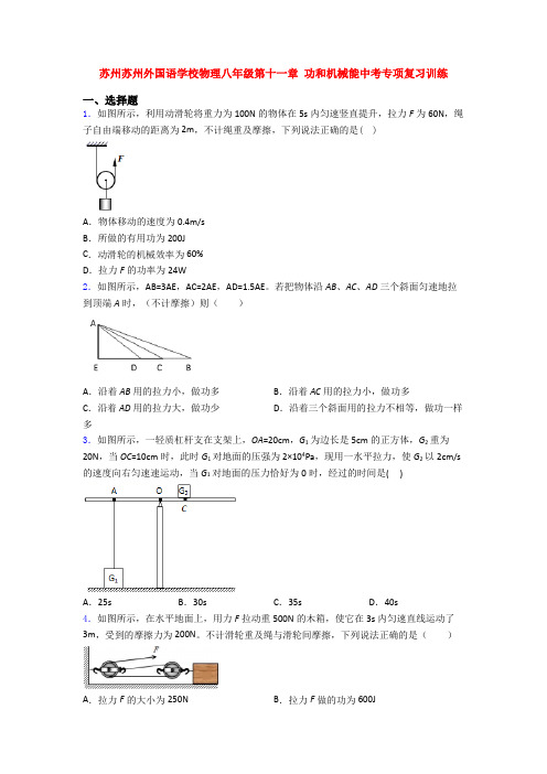 苏州苏州外国语学校物理八年级第十一章 功和机械能中考专项复习训练