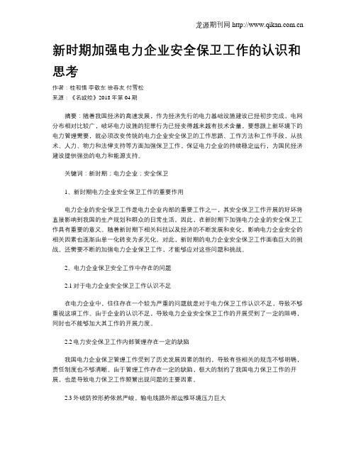 新时期加强电力企业安全保卫工作的认识和思考