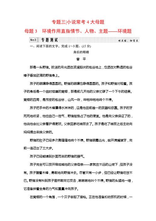2020高考语文二轮总复习专题测试：专题3 小说常考4大母题 母题3 Word版含解析