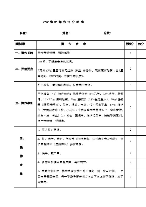 cvc维护操作评分标准