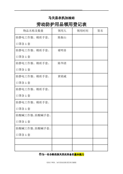 最新劳动防护用品领用登记表